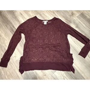 American Rag Co Burgundy Lace Knit Crew Neck Long Sleeve‎ Sweater XS